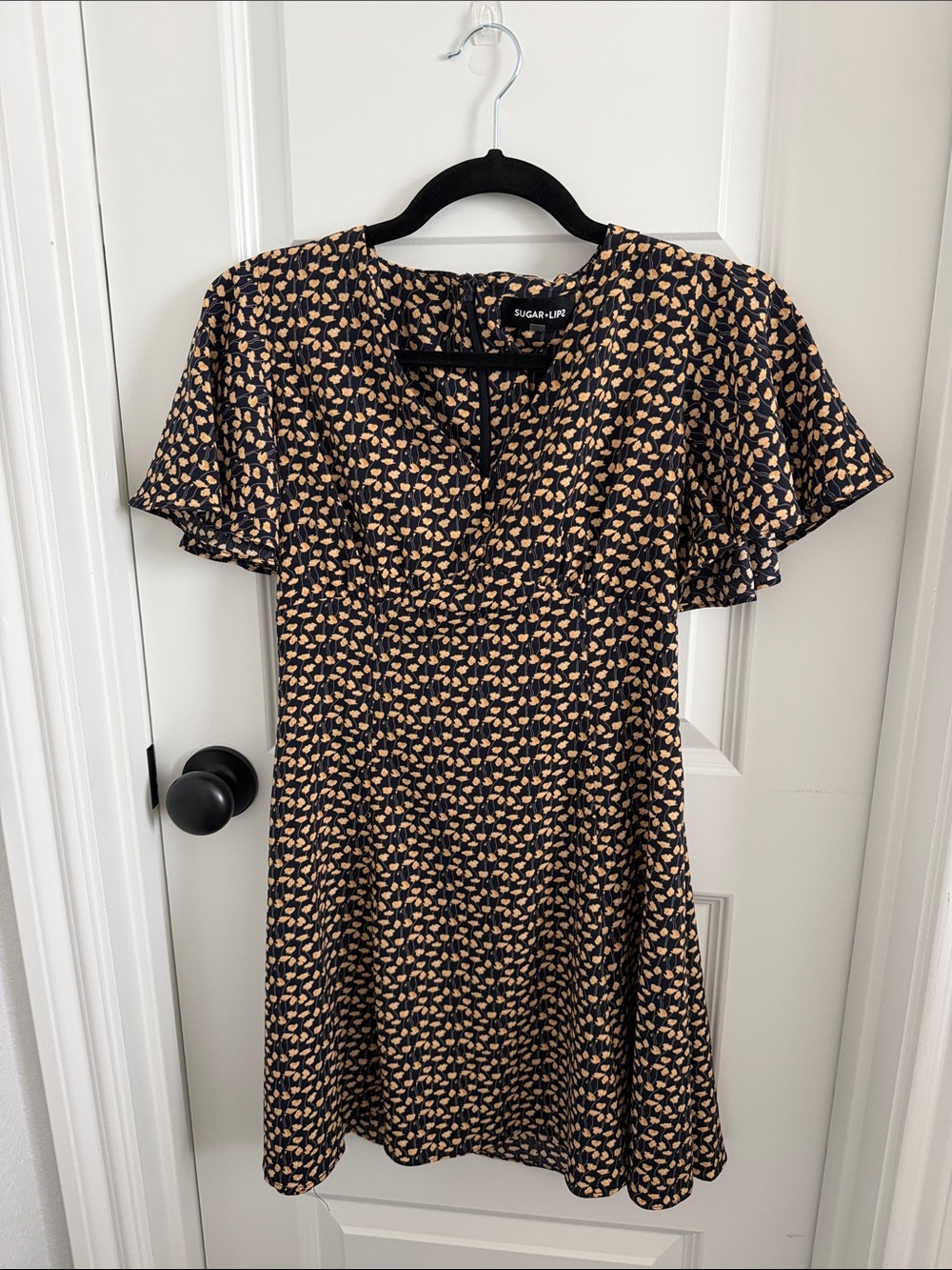Sugarlips Black Mini Dress with Tan Floral Print